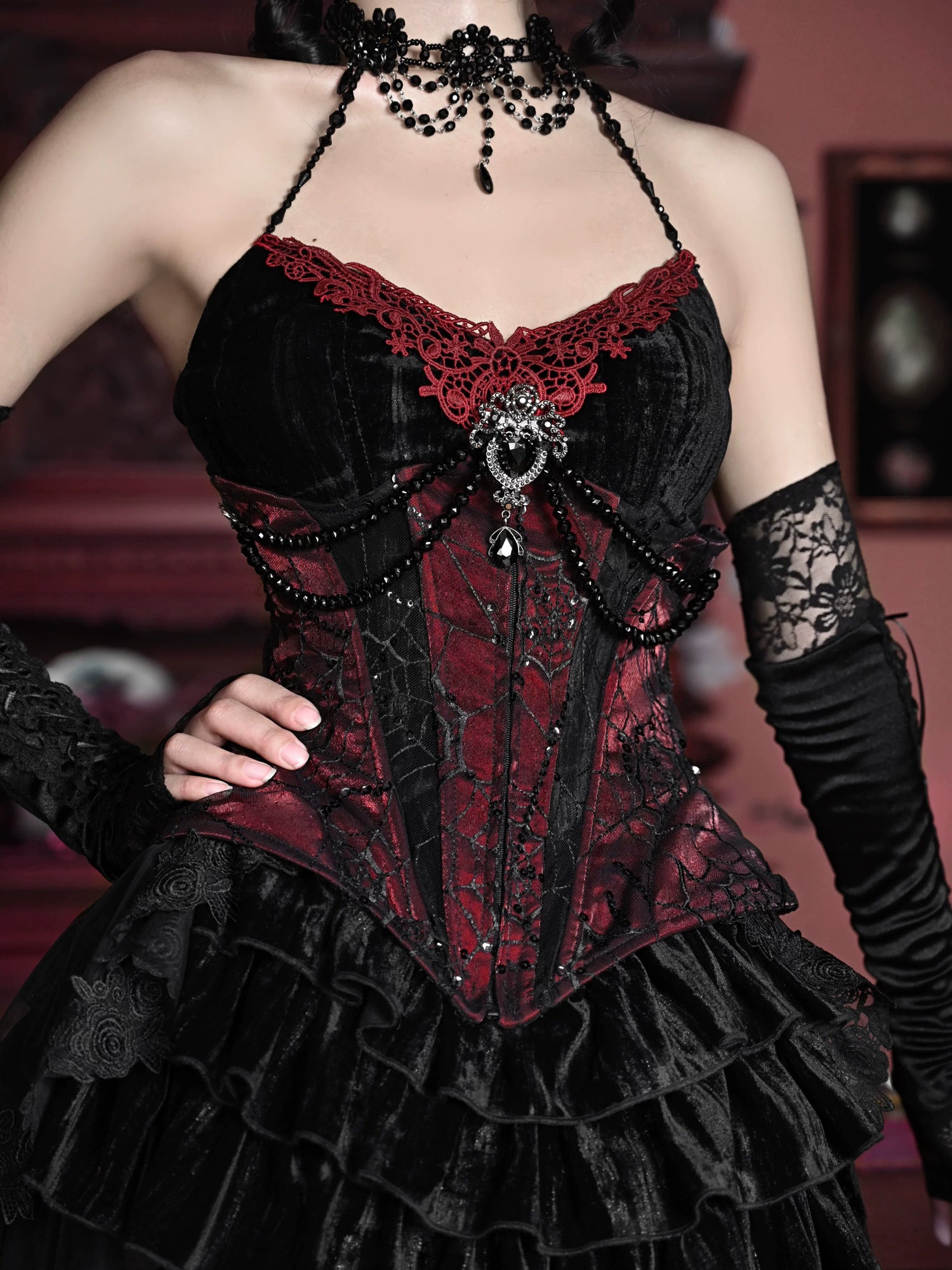 Beaded Velvet Gothic Corset Dress