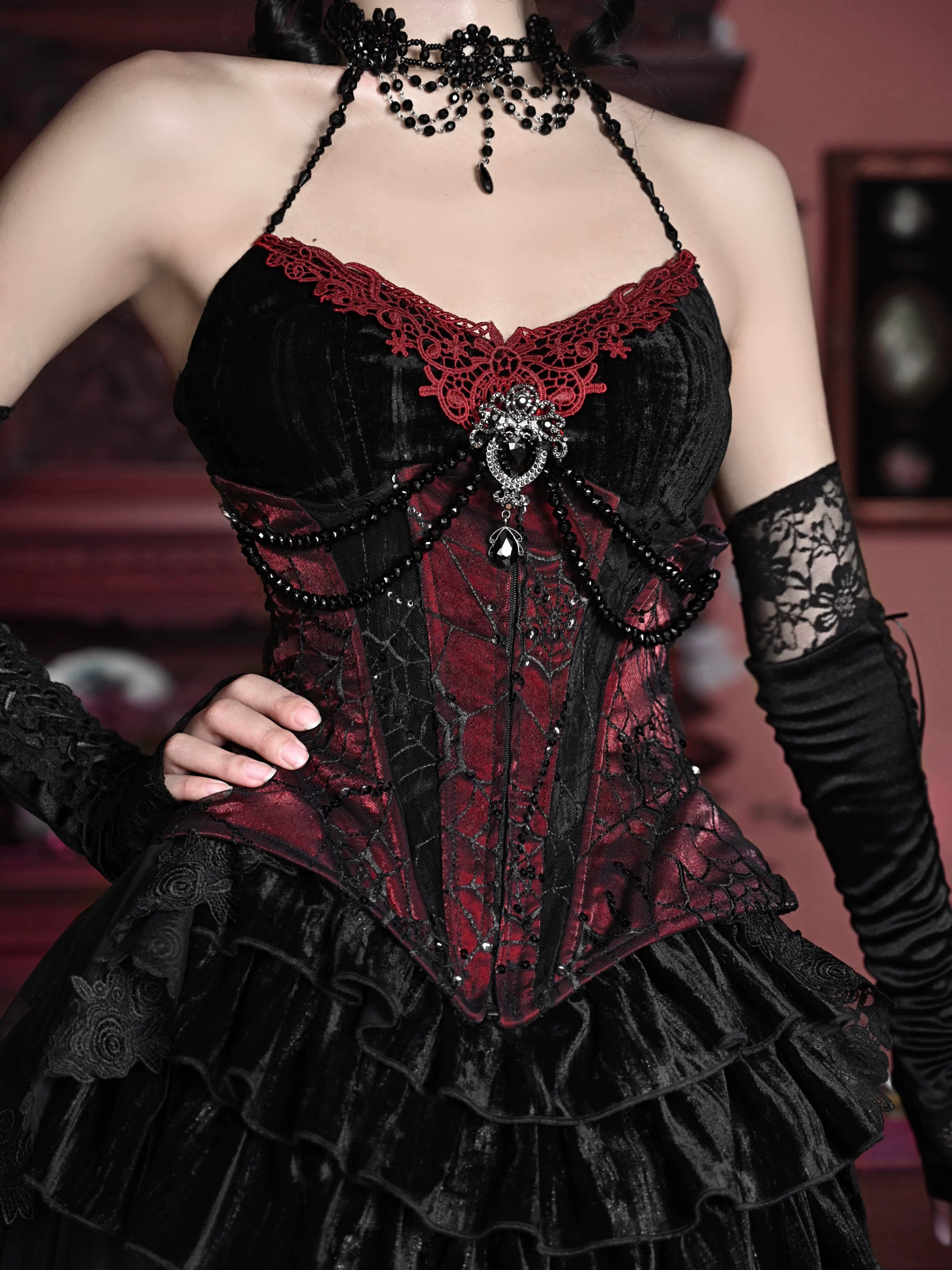 Beaded Velvet Gothic Corset Dress