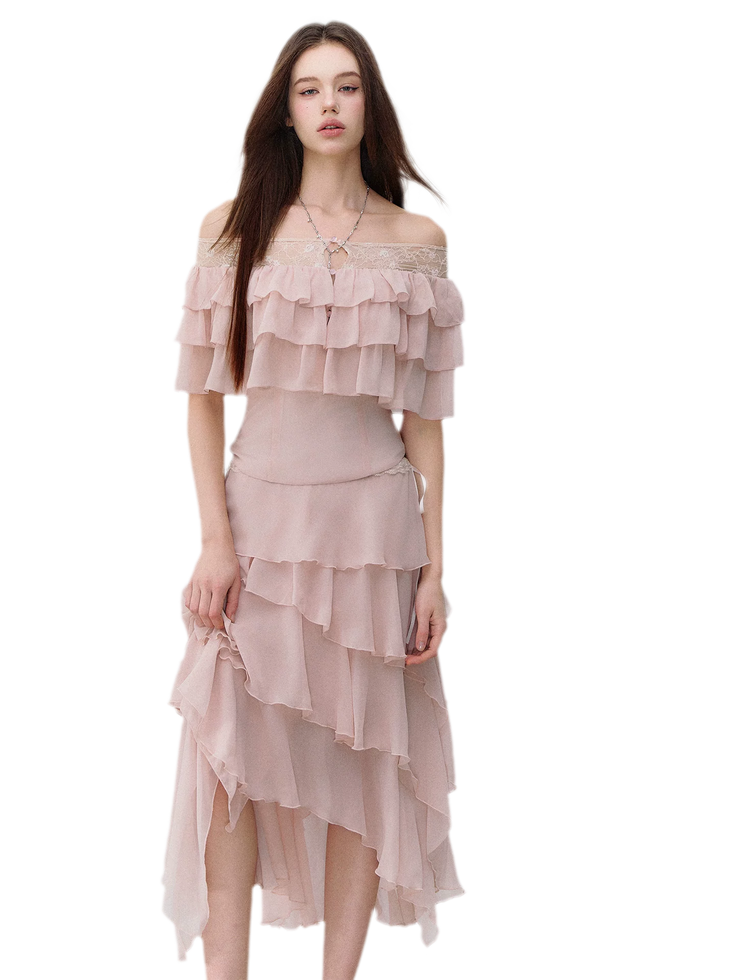 Asymmetric Chiffon Tie-Waist Strapless Skirt