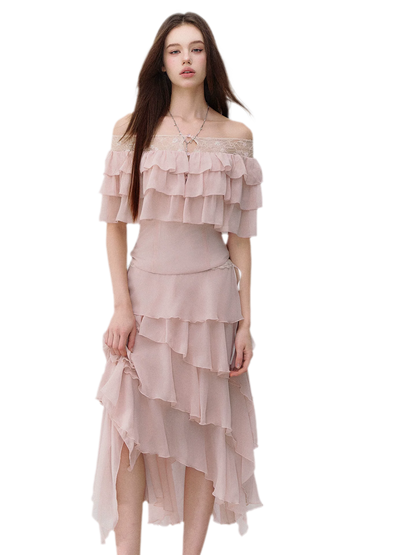 Asymmetric Chiffon Tie-Waist Strapless Skirt