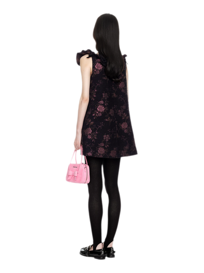 Floral Jacquard Ruffle Mini Dress