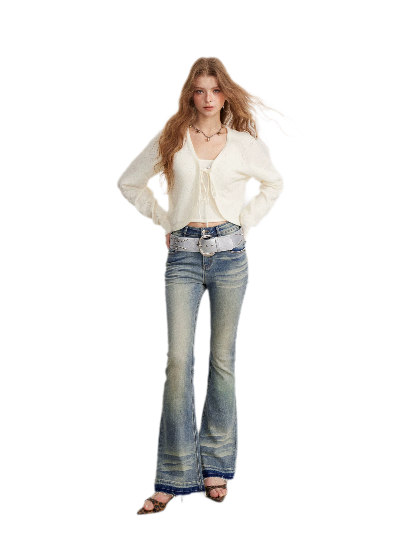 Washed Micro-Flare Contrast-Hem Jeans