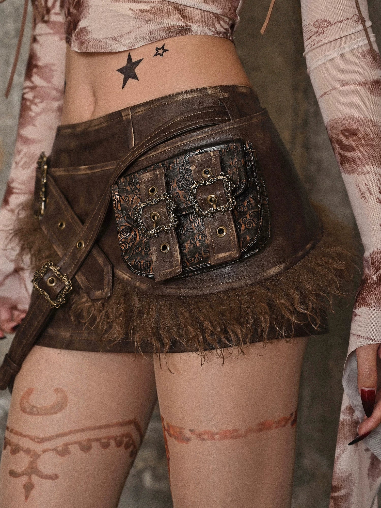 Distressed PU Utility Skort Set