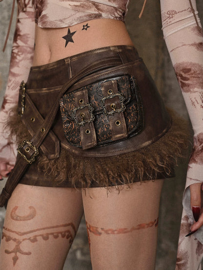 Distressed PU Utility Skort Set