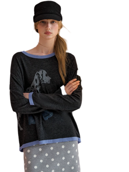 Oversized-Strickpullover mit Dalmatiner-Print