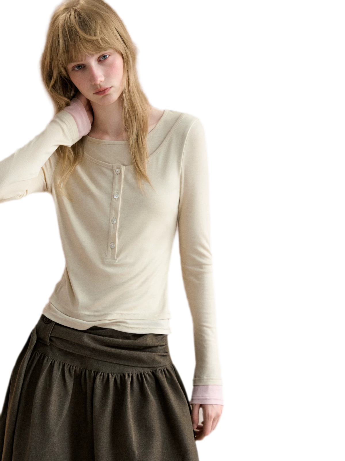 Contrast Cuff Layered Long-Sleeve T-Shirt