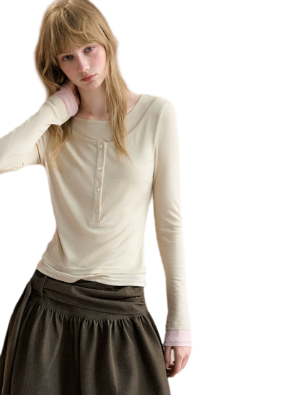 Contrast Cuff Layered Long-Sleeve T-Shirt