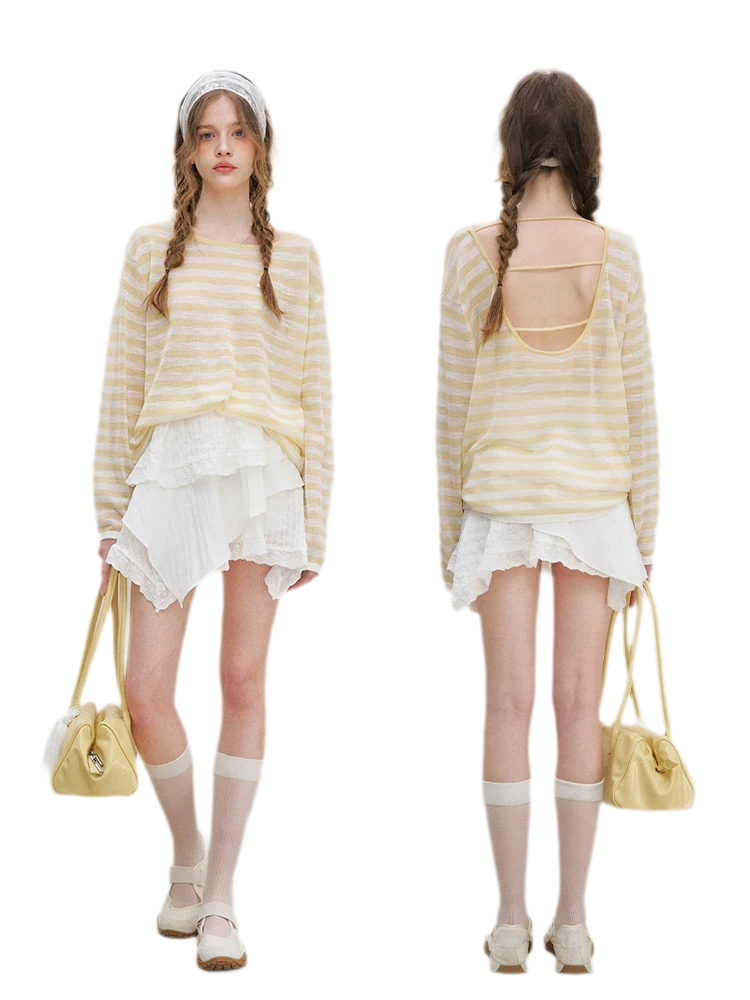 Striped Open-Back Cardigan