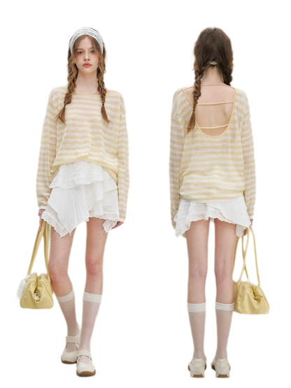 Striped Open-Back Cardigan