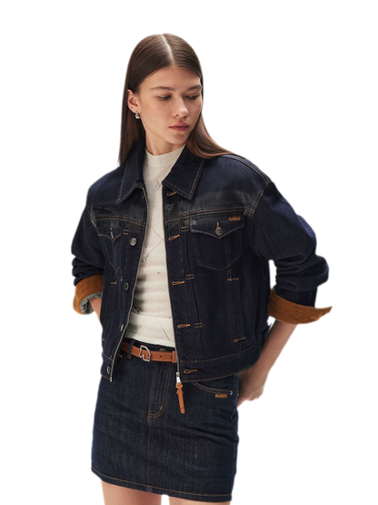 Suede-Patch Coated Denim Jacket