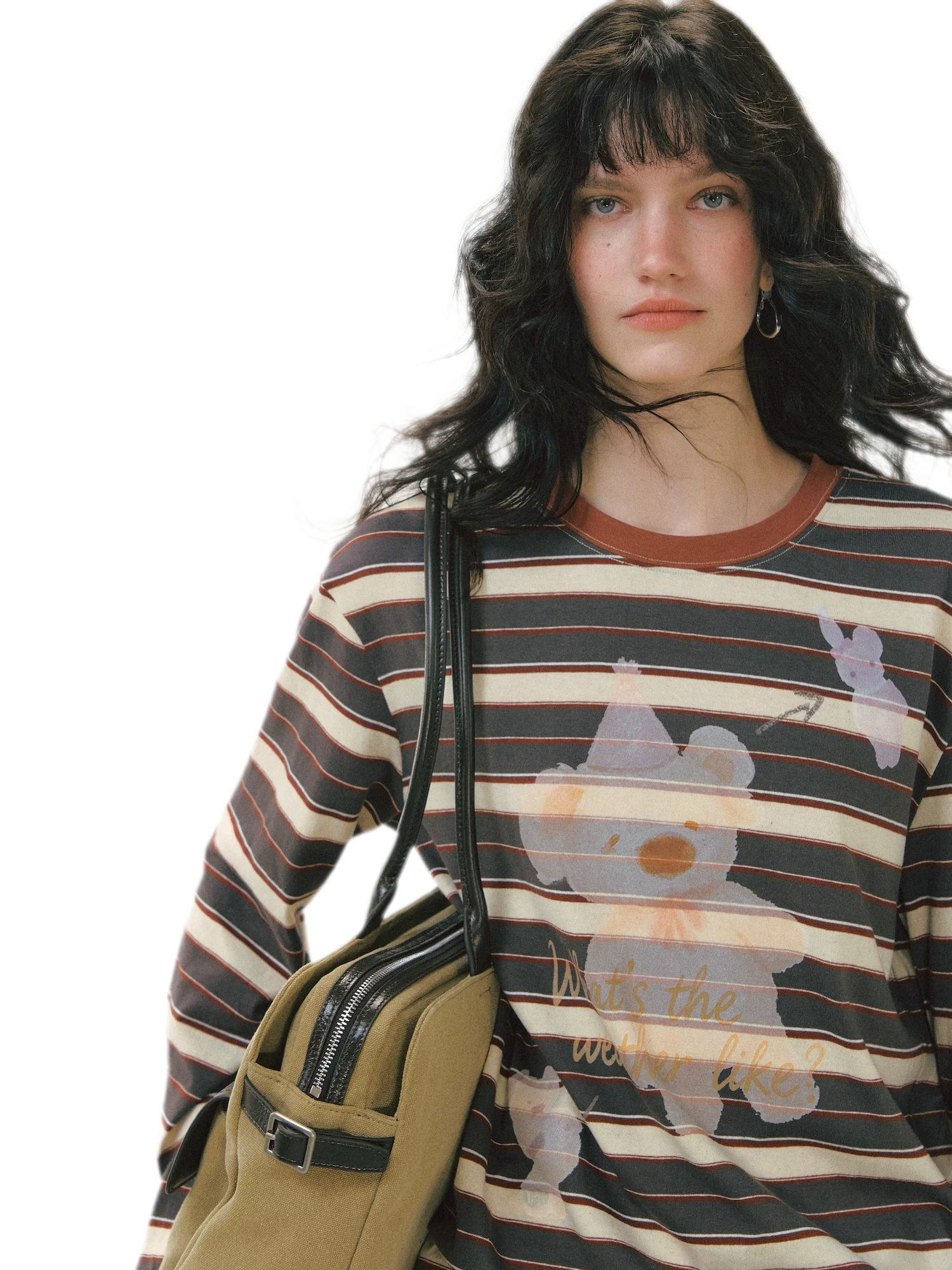 Vintage Striped Bear Graphic T-Shirt