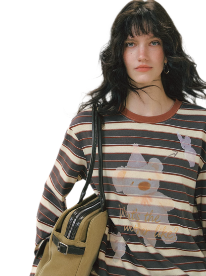 Vintage Striped Bear Graphic T-Shirt