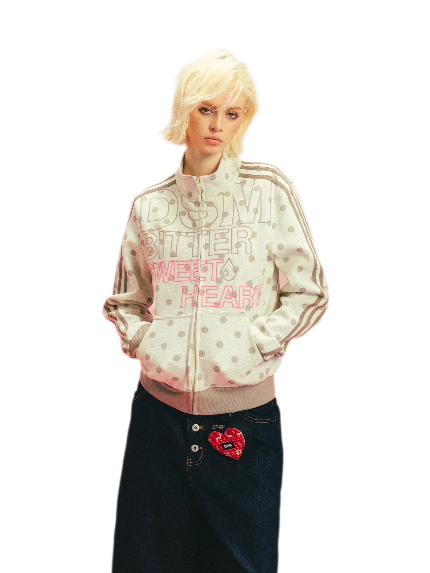 Custom Polka-Dot Stand-Collar Sweatshirt