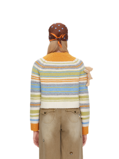 Color-Block Striped Fuzzy Sweater