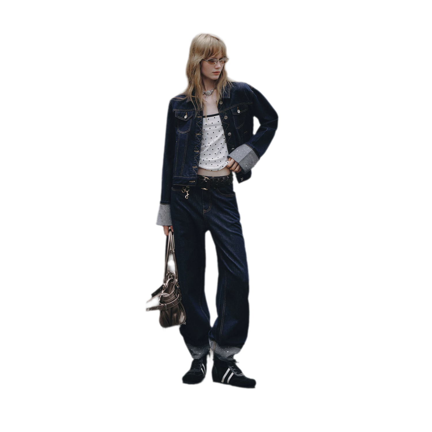 Studded Cropped Denim Set