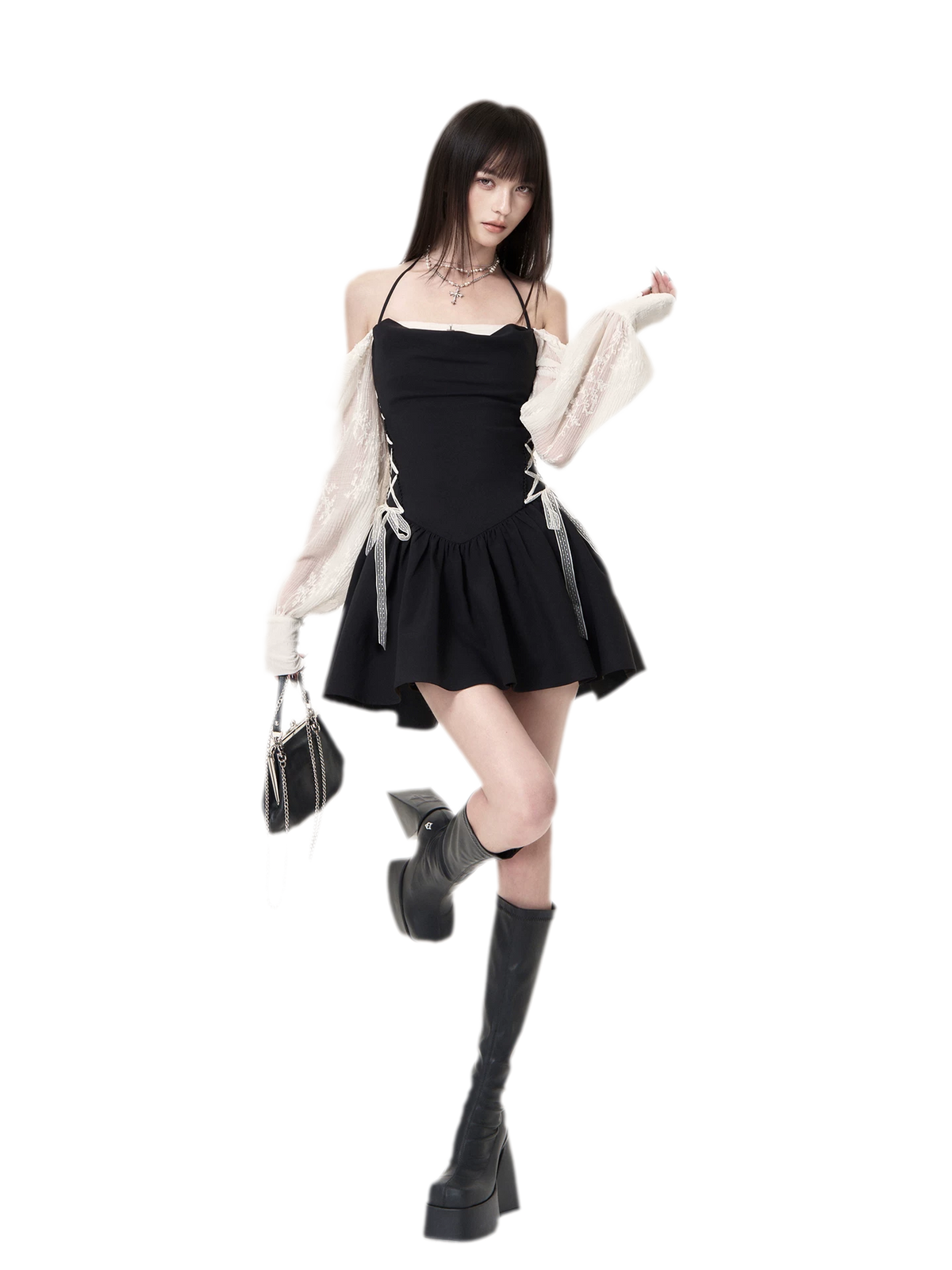Contrast Ruched Mini Dress