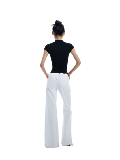 Low-Rise Straight-Leg White Jeans