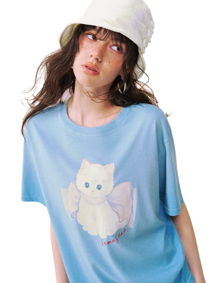 Bow Knot Kitten Short Sleeve T-shirt