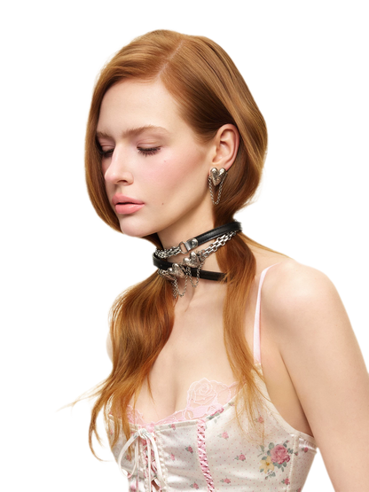 Punk Retro Heart Layered Strap Choker Waist Chain