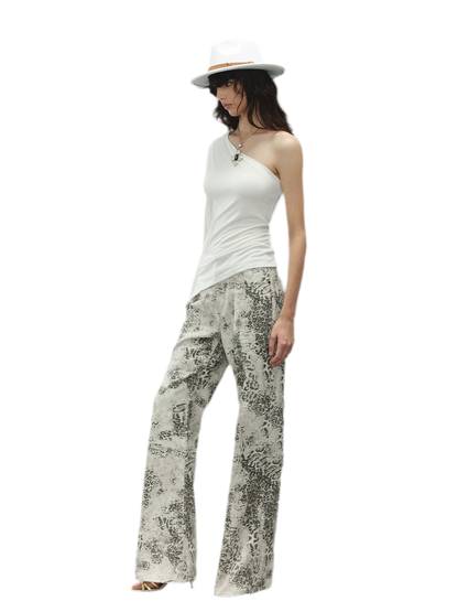 Vintage Leopard Print Washed Denim Pants