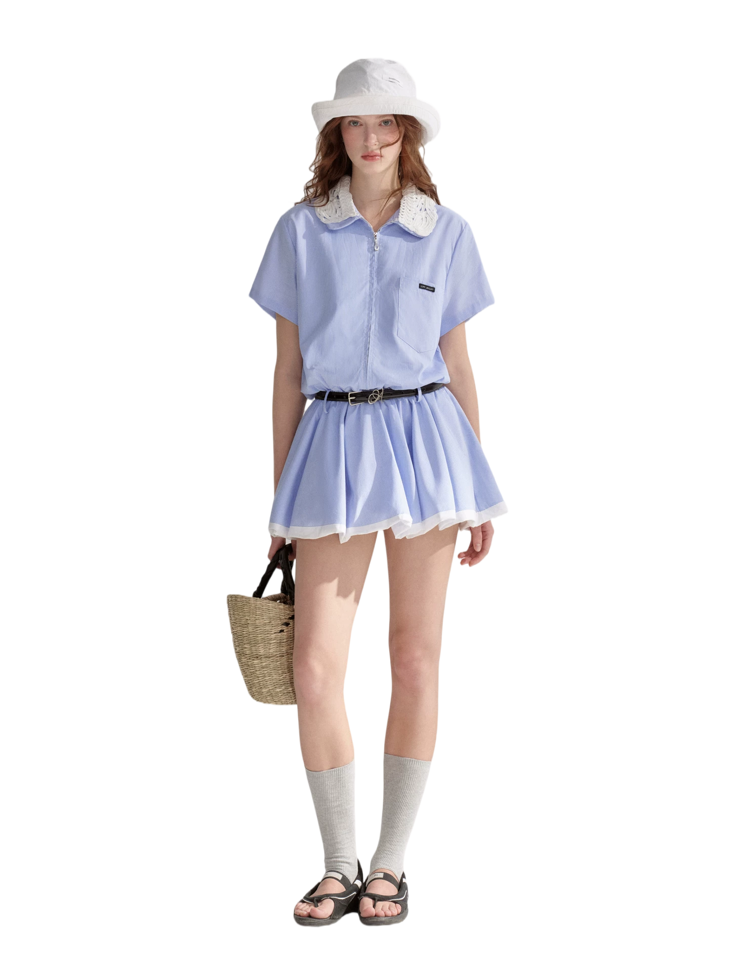 Lace Collar Half-Zip Waist Dress