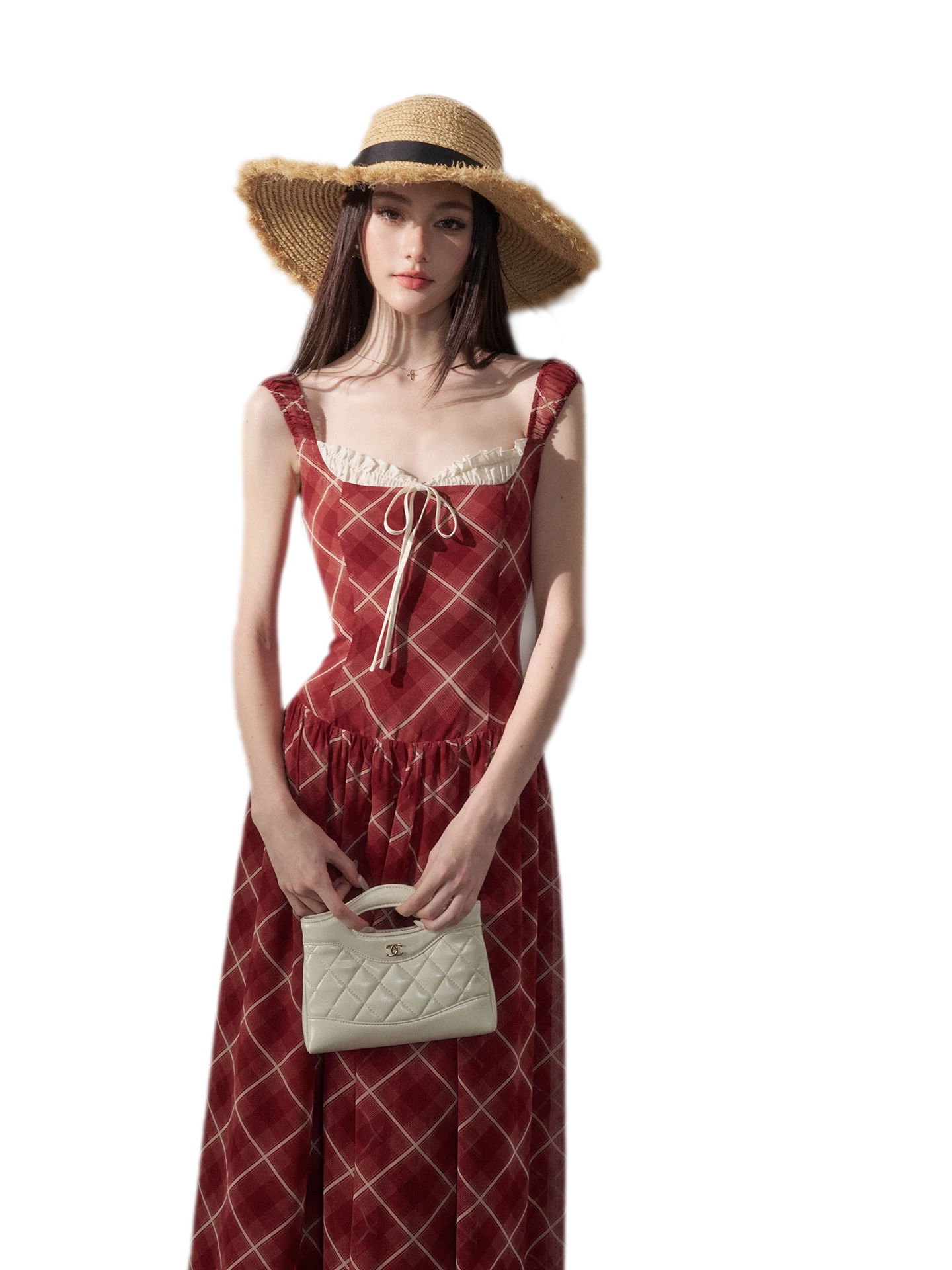 Plaid Chiffon Maxi Dress