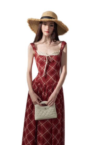 Plaid Chiffon Maxi Dress