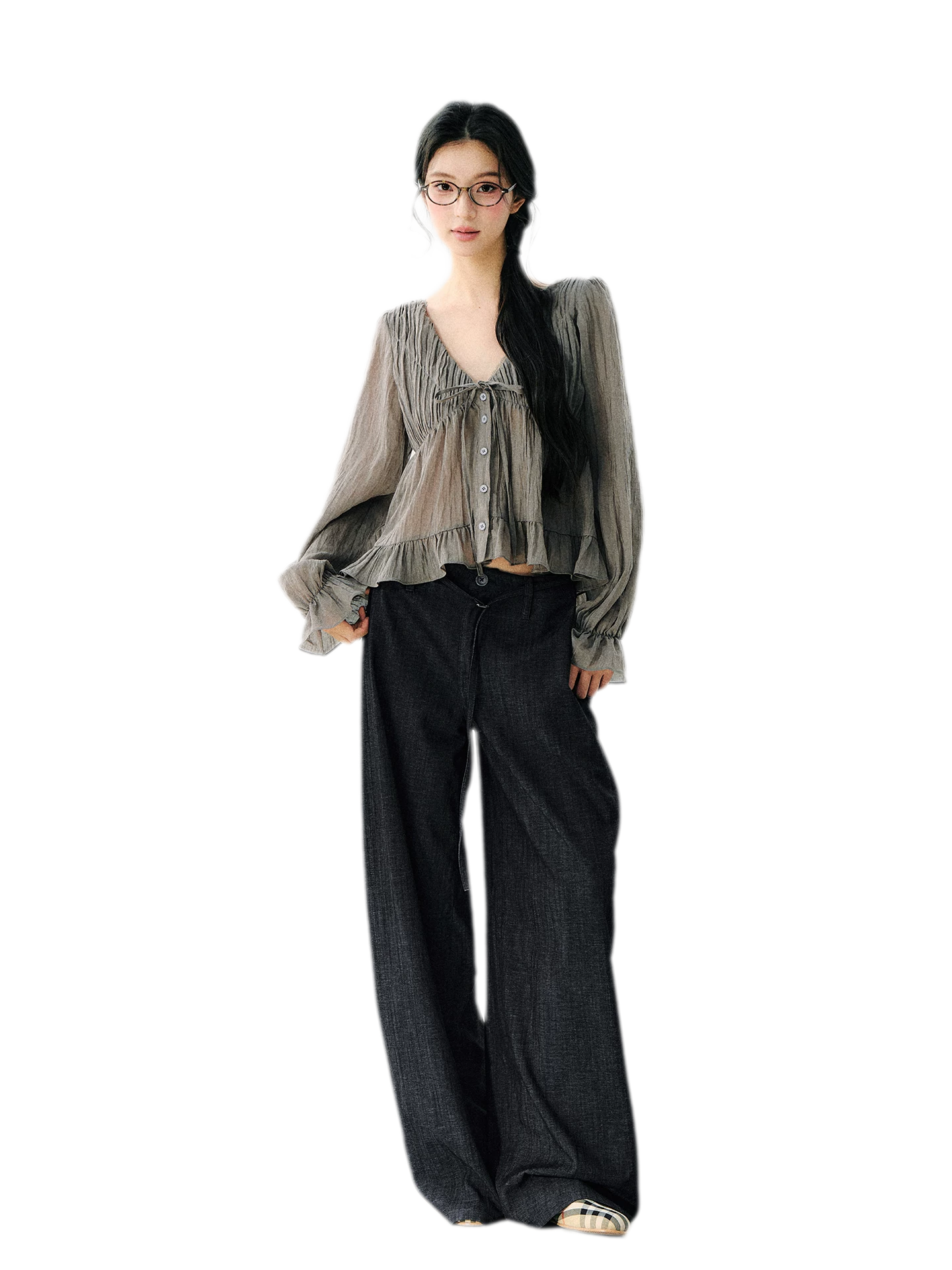 Ruffled Tencel Chiffon Blouse