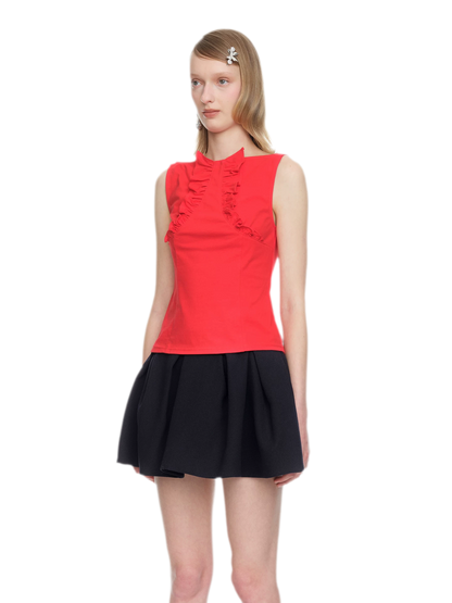 Ruffle Trim Fitted Top