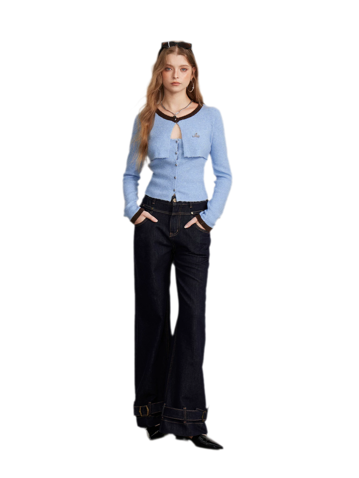Contrast Panel Cropped Knit Sweater