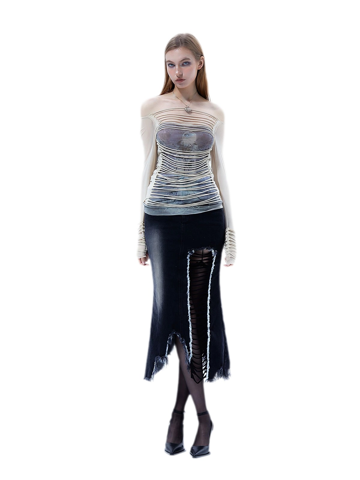 Sheer Cutout Off-Shoulder Top