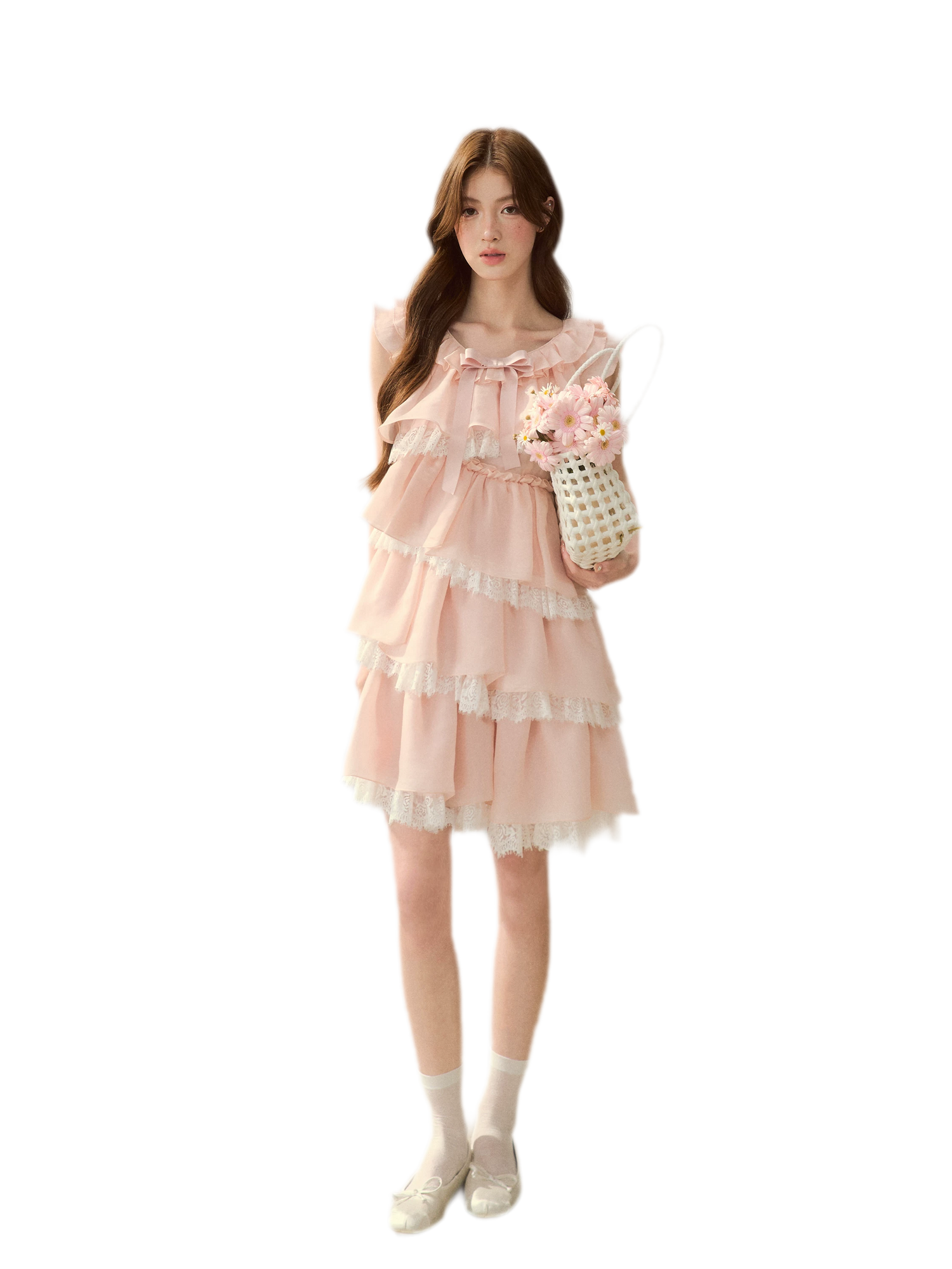 Ruffle Bow Lace Dress