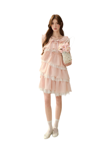 Ruffle Bow Lace Dress
