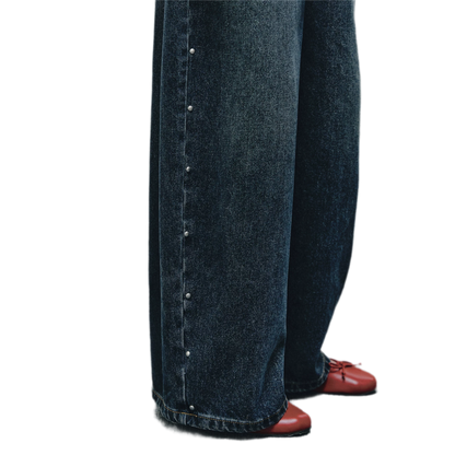 Washed Rivet Curved-Leg Jeans