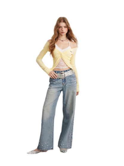 Lace Trim Faux Two-Piece Top