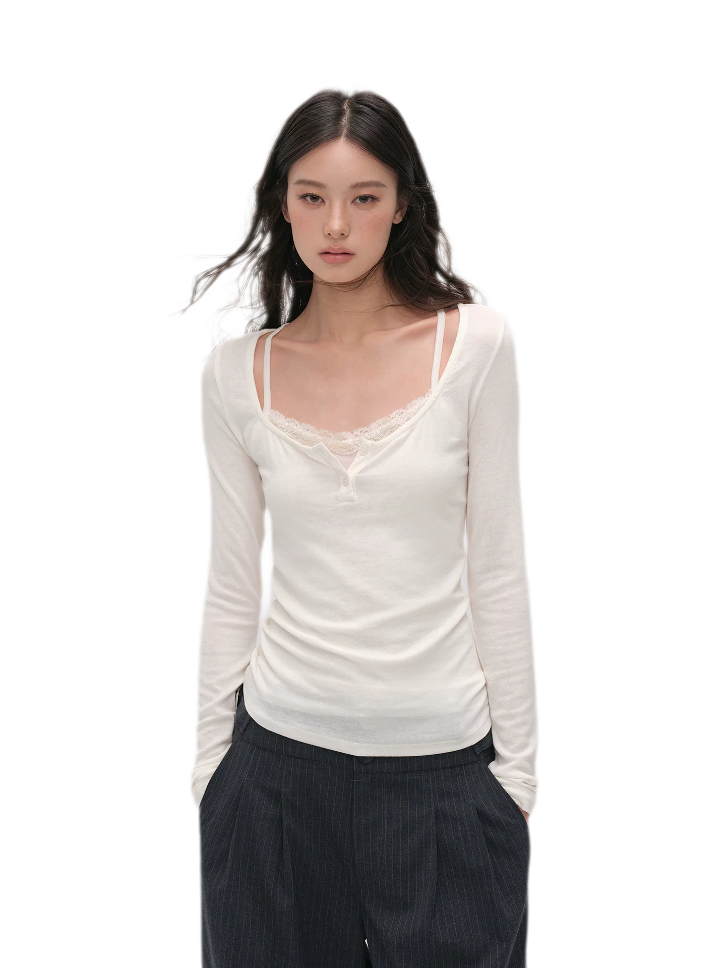 Lace Trim Fitted Top
