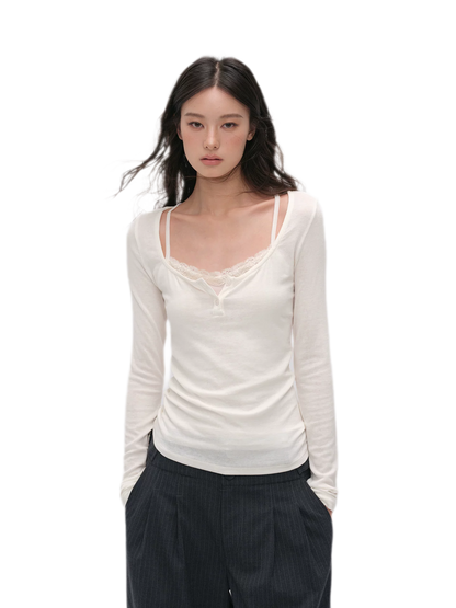 Lace Trim Fitted Top