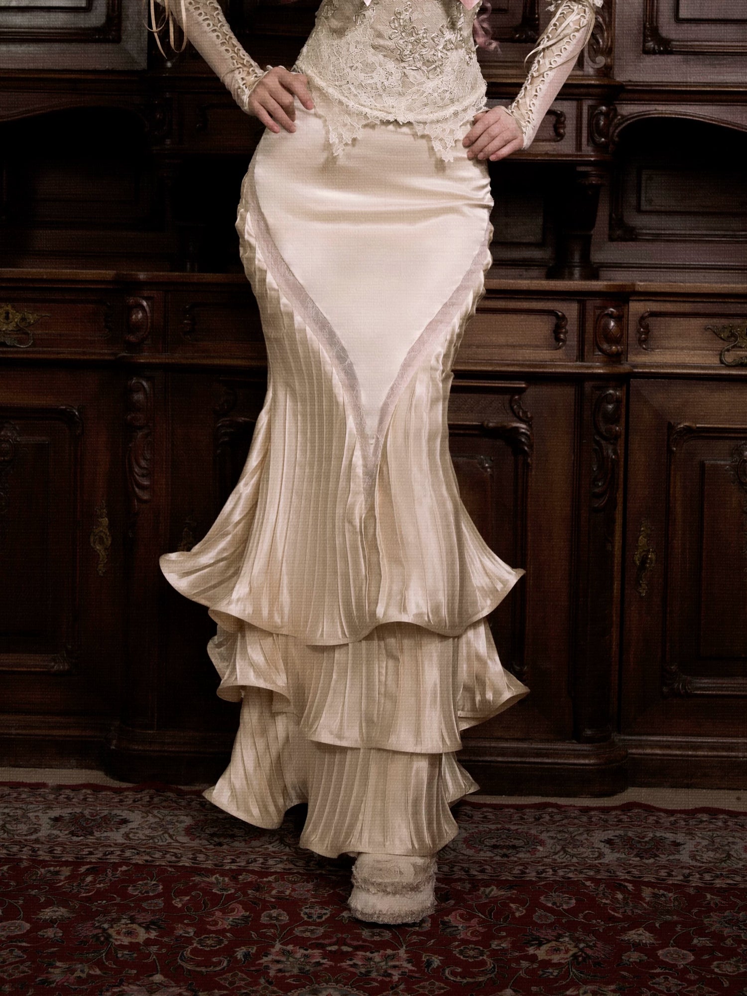 Satin Pleated Fishtail Skirt