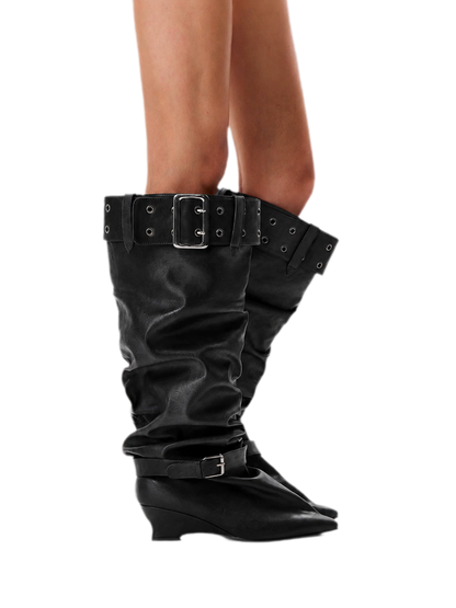 Pointed Slouchy Knee-High Boots
