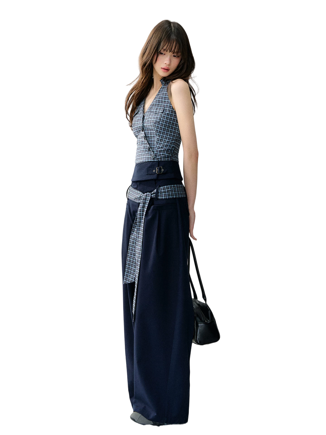 Navy Blue Plaid Two-Piece Set
