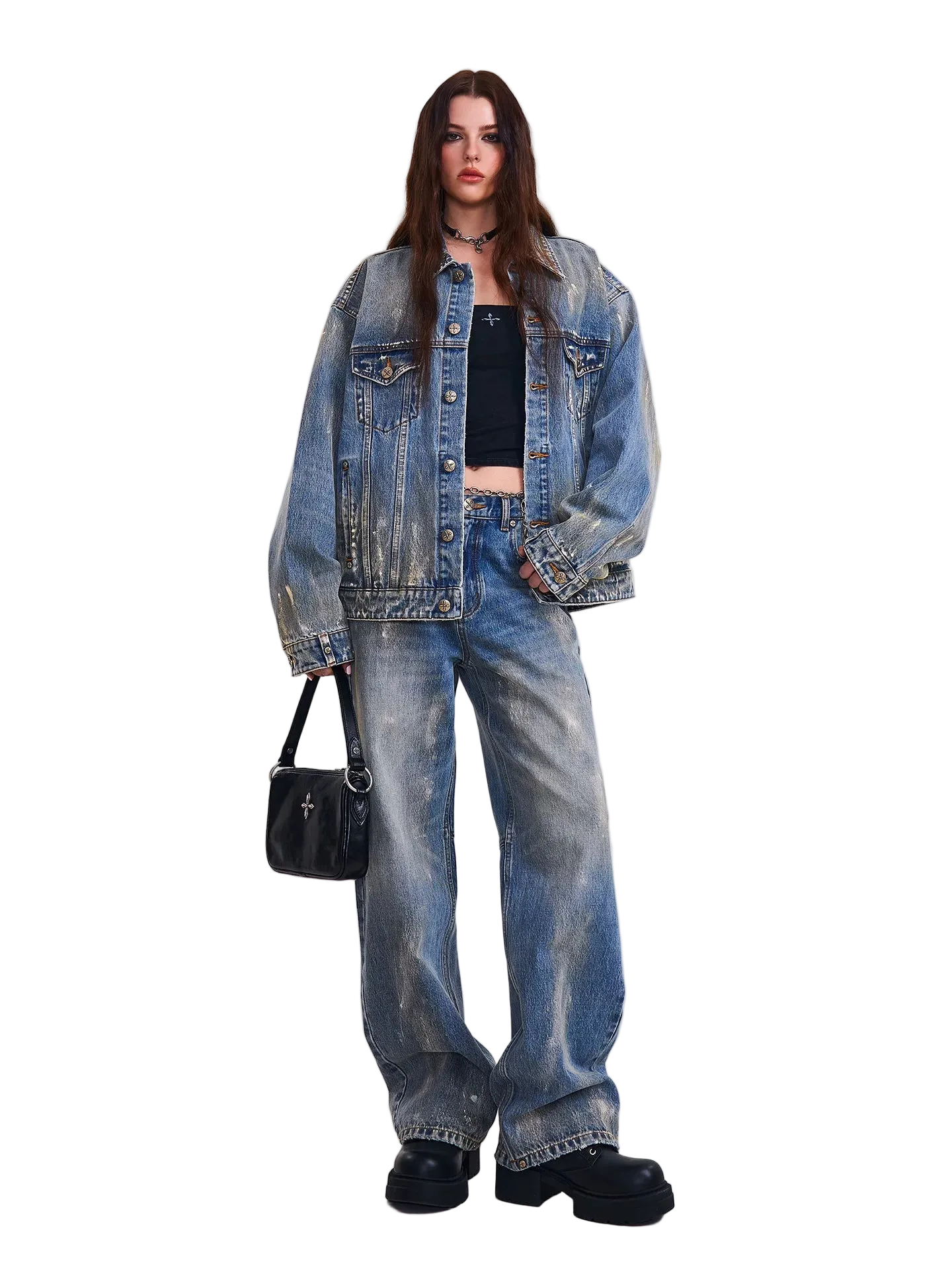 Cross Statue Tide Wide Straight Denim Jeans