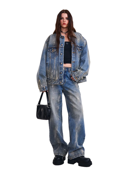 Cross Statue Tide Wide Straight Denim Jeans