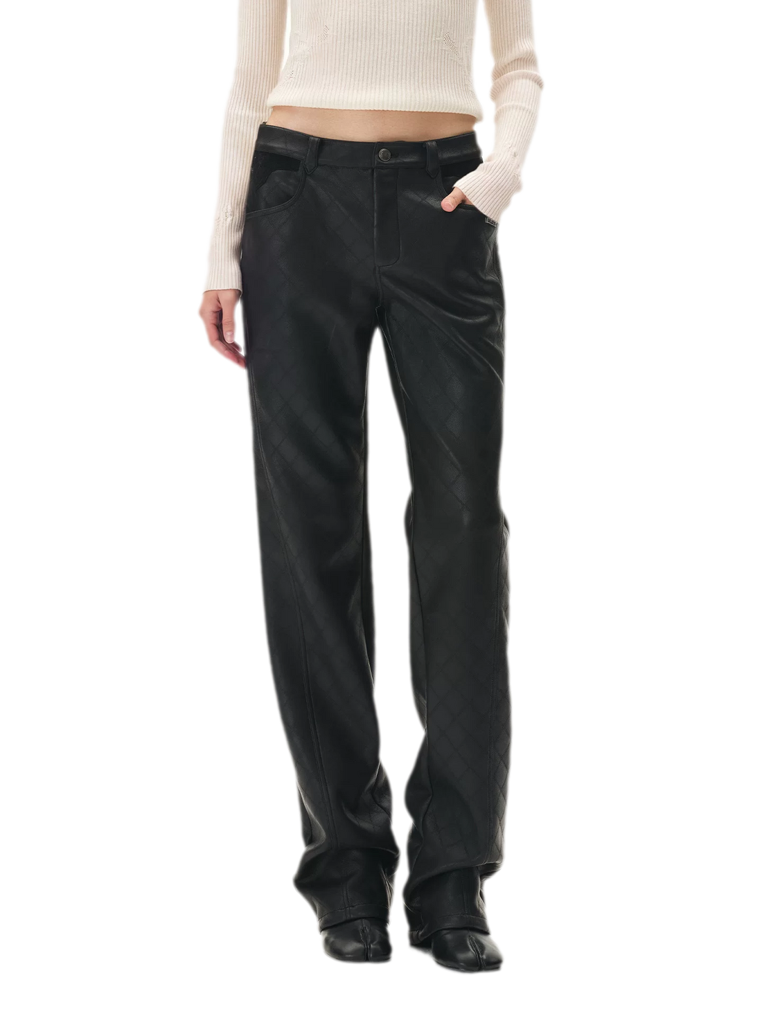 Diamond-Quilted Straight-Leg Pants