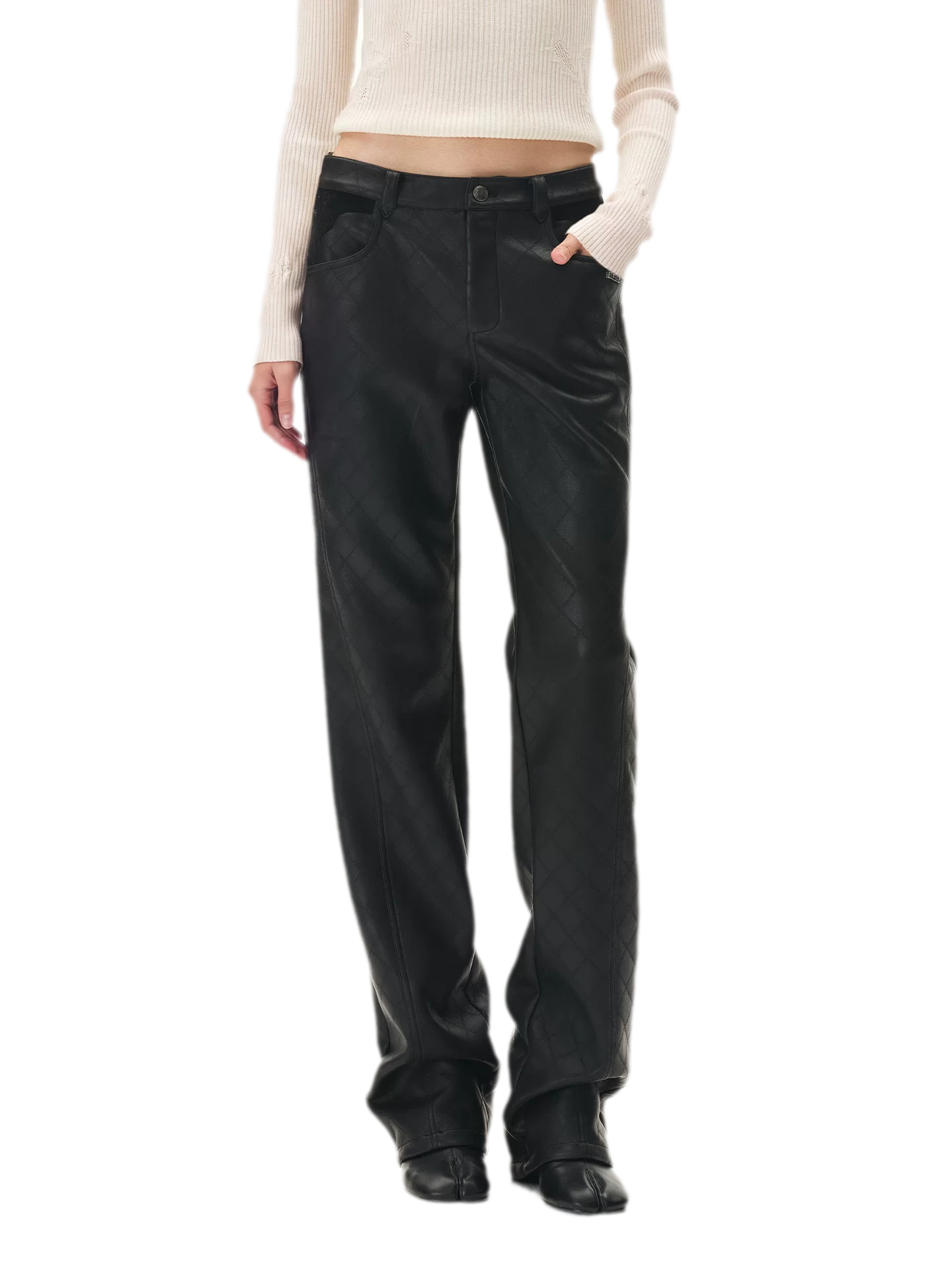 Diamond-Quilted Straight-Leg Pants