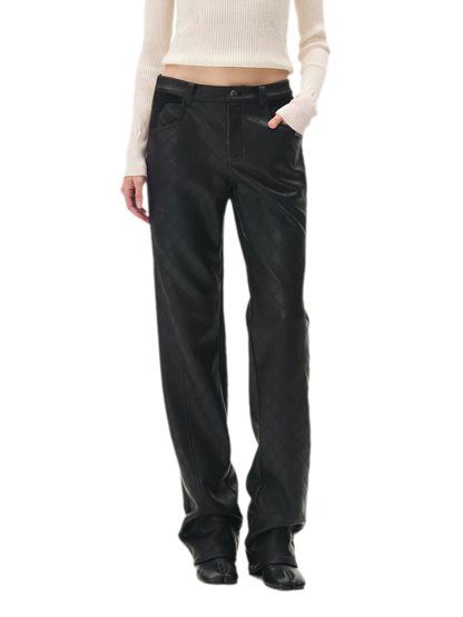 Diamond-Quilted Straight-Leg Pants
