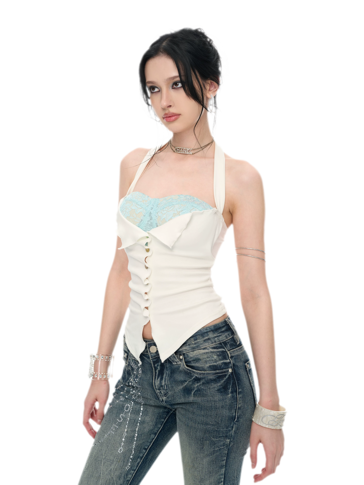 Original Peacock Blue Lace Halter Top