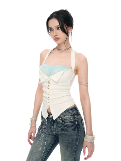 Original Peacock Blue Lace Halter Top