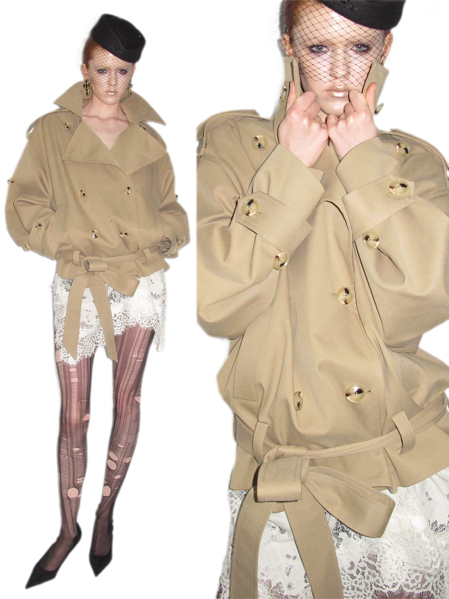 Double-Breasted Belted Trench Coat