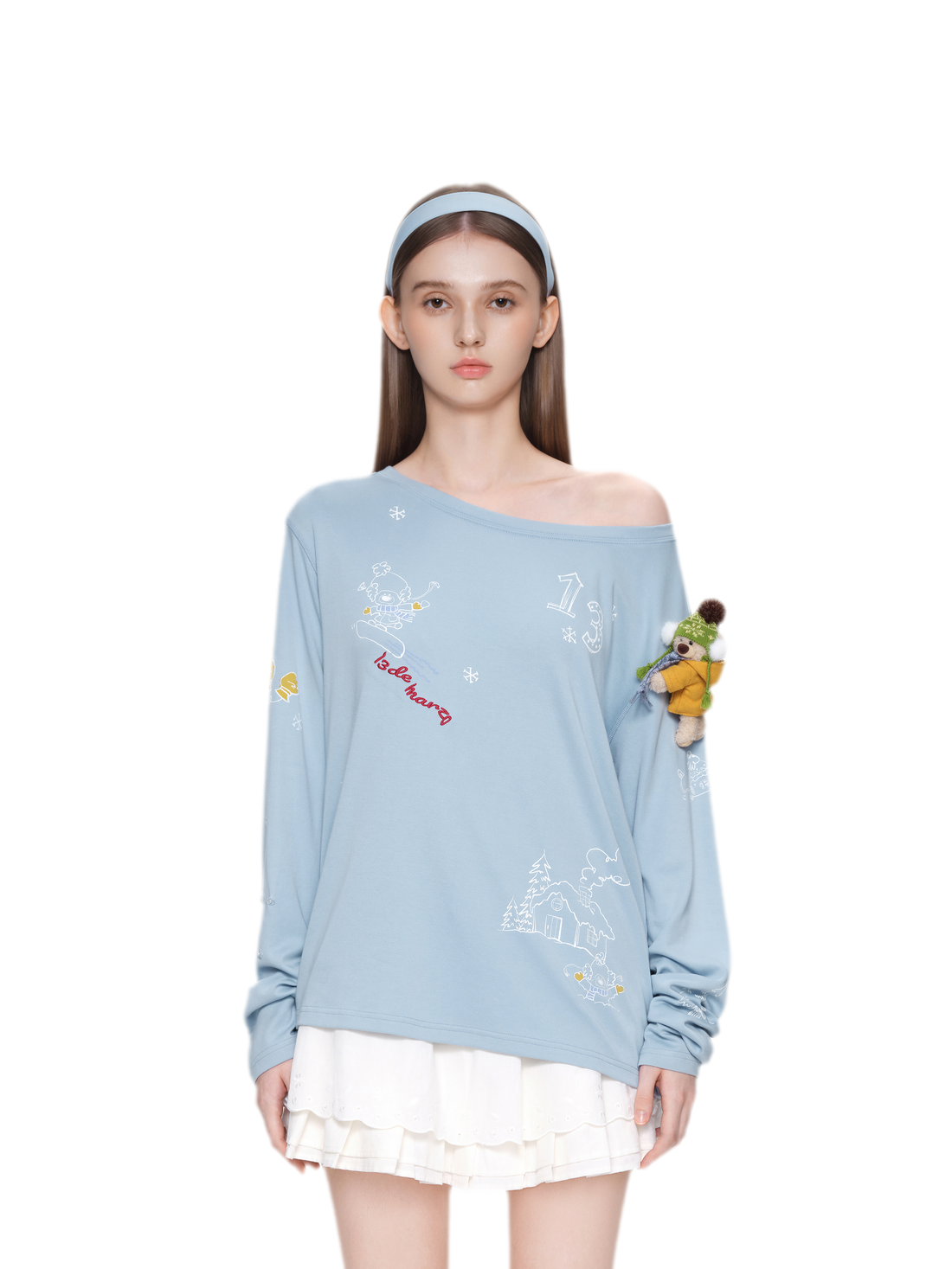 Graphic Off-Shoulder Long-Sleeve T-Shirt