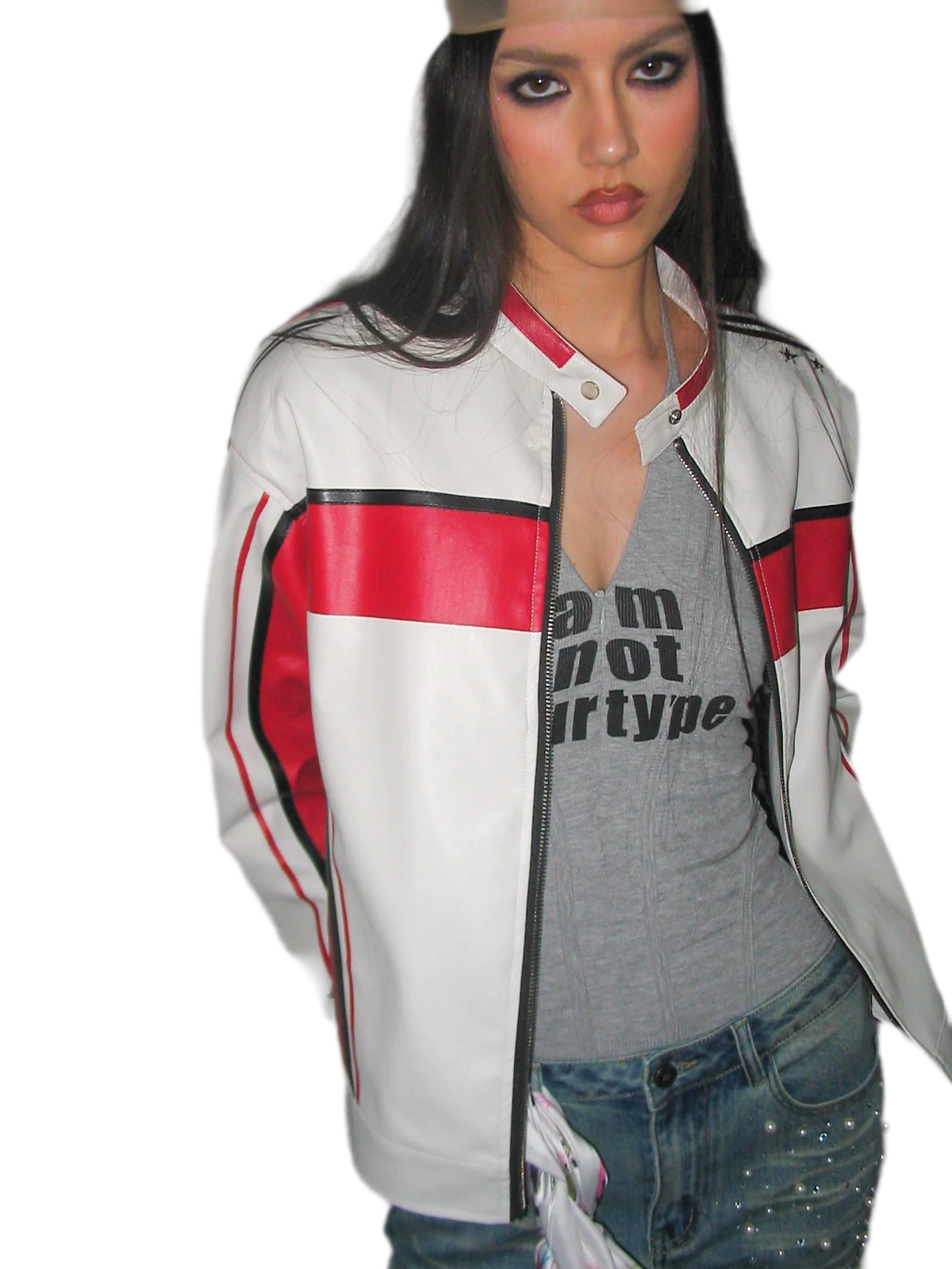 Oversized-Lederjacke mit Colorblocking